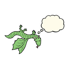 cartoon little dragon with thought bubble