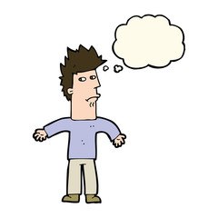 cartoon confused man with thought bubble