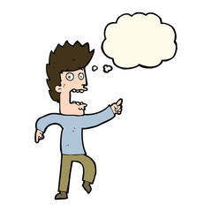 cartoon terrified man with thought bubble