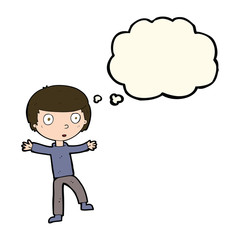 cartoon startled boy with thought bubble