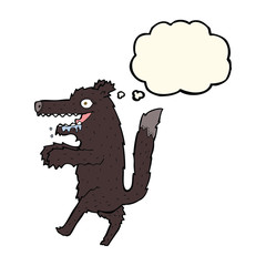cartoon big bad wolf with thought bubble