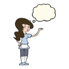 cartoon waitress with thought bubble