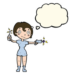 cartoon future space girl with thought bubble