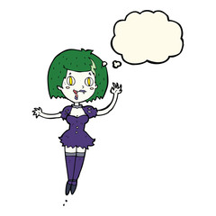 cartoon happy vampire girl with thought bubble