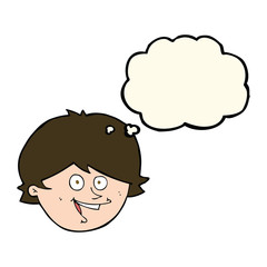 cartoon happy boy face with thought bubble