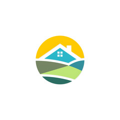 house colored round icon vector logo