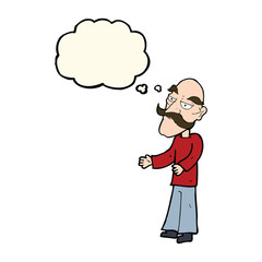cartoon old man with mustache with thought bubble