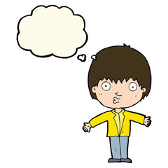 cartoon amazed boy with thought bubble