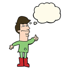 cartoon nervous man with thought bubble
