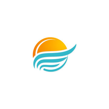 sunset beach water abstract icon vector logo