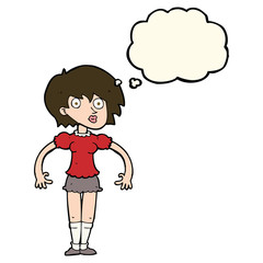 cartoon surprised woman with thought bubble