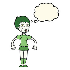 cartoon zombie monster woman with thought bubble