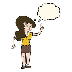 cartoon pretty woman with idea with thought bubble