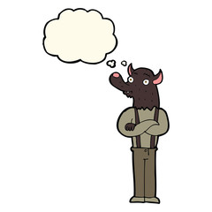 cartoon friendly werewolf with thought bubble