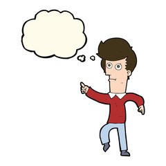 cartoon man pointing with thought bubble
