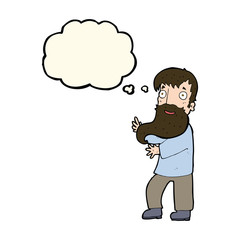cartoon excited bearded man with thought bubble