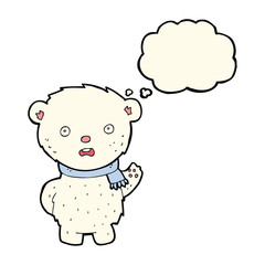 cartoon polar bear wearing scarf with thought bubble