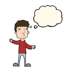 cartoon curious man with thought bubble