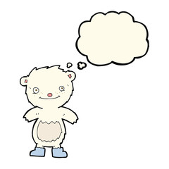 cartoon teddy polar bear wearing boots with thought bubble