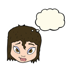cartoon female face with thought bubble