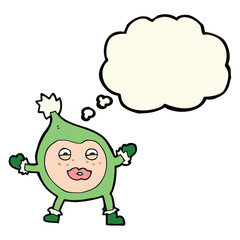 cartoon funny christmas creature with thought bubble