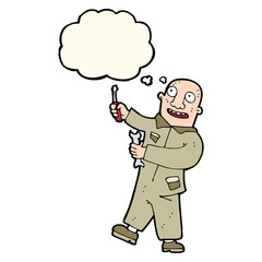 cartoon mechanic with thought bubble