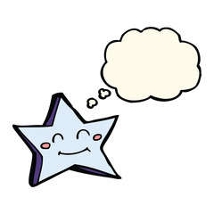 cartoon happy star character with thought bubble