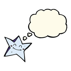 cartoon happy star character with thought bubble