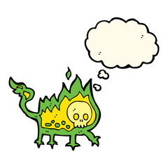 cartoon little fire demon with thought bubble