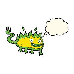 cartoon little fire demon with thought bubble