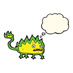 cartoon little fire demon with thought bubble