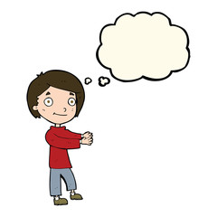 cartoon happy boy with thought bubble