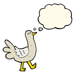 cartoon walking bird with thought bubble