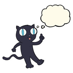 cartoon black  cat with idea with thought bubble
