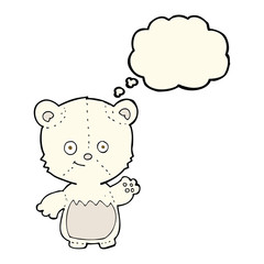 cartoon little polar bear waving with thought bubble