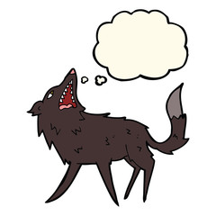 cartoon snapping wolf with thought bubble
