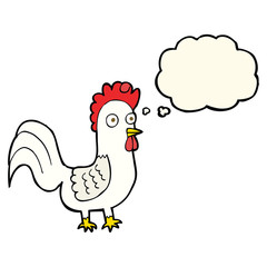 cartoon rooster with thought bubble