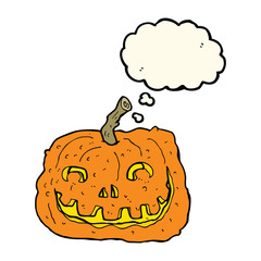 cartoon pumpkin with thought bubble