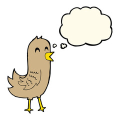 cartoon happy bird with thought bubble