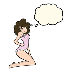 cartoon pin-up woman with thought bubble