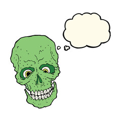 cartoon spooky skull with thought bubble