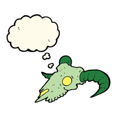 cartoon magic ram skull with thought bubble