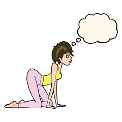 cartoon sexy woman on all fours with thought bubble