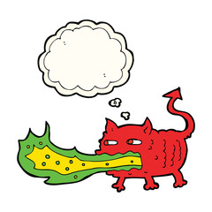 cartoon fire breathing imp with thought bubble