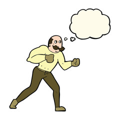 cartoon retro boxer man with thought bubble