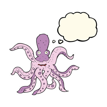 cartoon giant octopus with thought bubble