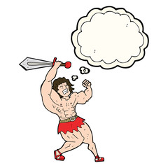 cartoon barbarian hero with thought bubble