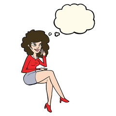 cartoon office woman sitting with thought bubble