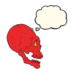 red skull illustration with thought bubble