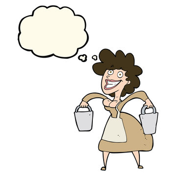 recommend clip art: cartoon milkmaid carrying buckets with thought bubble